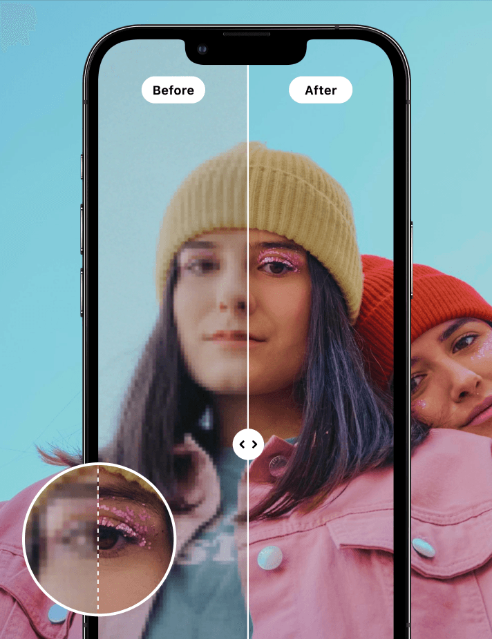 Before and after view of photo enhancer feature